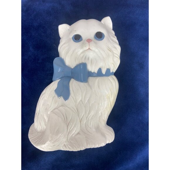 Vintage Plastic White Cat Figurines With Blue‎ & Pink Bows - Picture 5 of 9